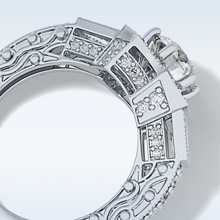 1.34 CT Double Halo & Pave Engagement Ring Featuring Round Moissanite