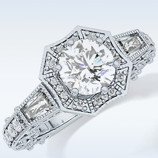 1.34 CT Double Halo & Pave Engagement Ring Featuring Round Moissanite