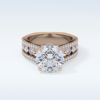 3.19 CT Split Shank & Pave Engagement Ring Featuring Round Moissanite