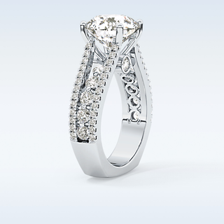 3.19 CT Split Shank & Pave Engagement Ring Featuring Round Moissanite