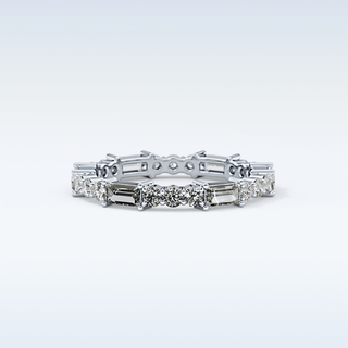 Beautiful Full Eternity Wedding Band with 1.23 CT Round & Baguette Cut Moissanite