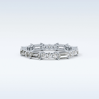 Beautiful Full Eternity Wedding Band with 1.23 CT Round & Baguette Cut Moissanite