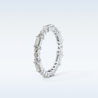 Beautiful Full Eternity Wedding Band with 1.23 CT Round & Baguette Cut Moissanite