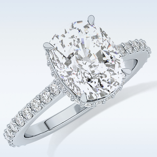 3.55 CT Hidden Halo & Pave Engagement Ring Featuring Cushion Moissanite