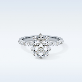 0.83 CT Halo & Pave Engagement Ring Featuring Oval Moissanite