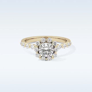0.86 CT Halo & Pave Engagement Ring Featuring Cushion Moissanite