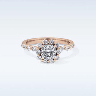 0.86 CT Halo & Pave Engagement Ring Featuring Cushion Moissanite