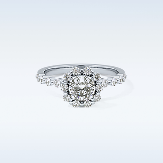 0.86 CT Halo & Pave Engagement Ring Featuring Cushion Moissanite