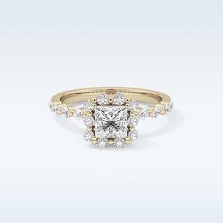 0.78 CT Halo & Pave Engagement Ring Featuring Princess Moissanite