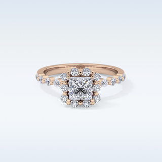 0.78 CT Halo & Pave Engagement Ring Featuring Princess Moissanite