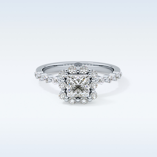 0.78 CT Halo & Pave Engagement Ring Featuring Princess Moissanite