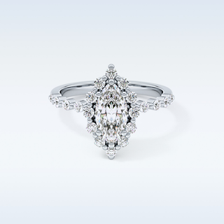 0.82 CT Halo & Pave Engagement Ring Featuring Marquise Moissanite