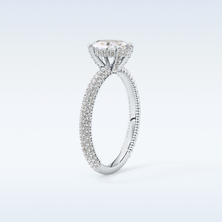 0.83 CT Hidden Halo & Pave Engagement Ring Featuring Oval Moissanite