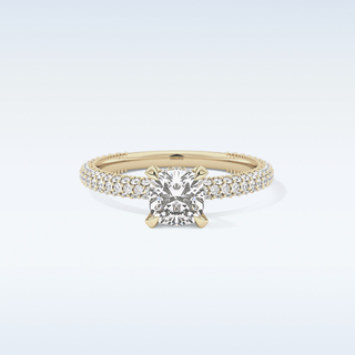 0.86 CT Hidden Halo & Pave Engagement Ring Featuring Cushion Moissanite
