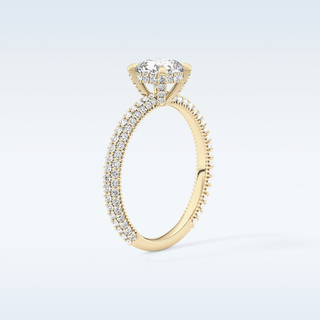 0.86 CT Hidden Halo & Pave Engagement Ring Featuring Cushion Moissanite