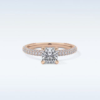 0.86 CT Hidden Halo & Pave Engagement Ring Featuring Cushion Moissanite