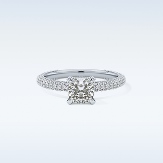 0.86 CT Hidden Halo & Pave Engagement Ring Featuring Cushion Moissanite