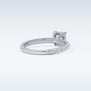 0.86 CT Hidden Halo & Pave Engagement Ring Featuring Cushion Moissanite