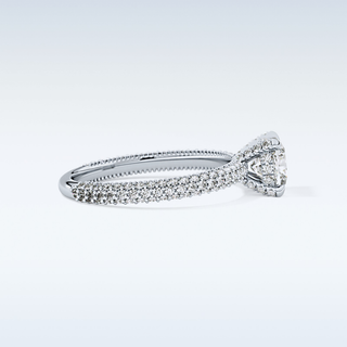0.86 CT Hidden Halo & Pave Engagement Ring Featuring Cushion Moissanite
