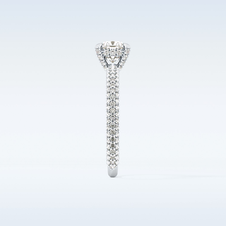 0.86 CT Hidden Halo & Pave Engagement Ring Featuring Cushion Moissanite