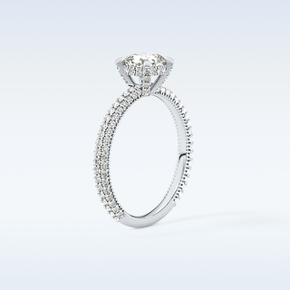 0.86 CT Hidden Halo & Pave Engagement Ring Featuring Cushion Moissanite