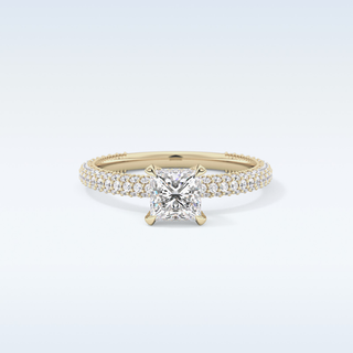 0.78 CT Hidden Halo & Pave Engagement Ring Featuring Princess Moissanite