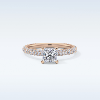 0.78 CT Hidden Halo & Pave Engagement Ring Featuring Princess Moissanite