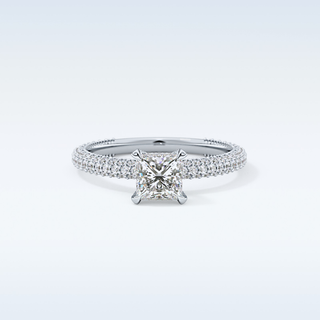 0.78 CT Hidden Halo & Pave Engagement Ring Featuring Princess Moissanite