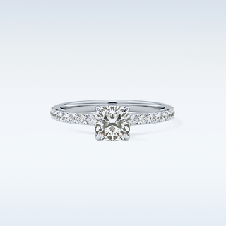0.86 CT Pave Engagement Ring Featuring Cushion Moissanite