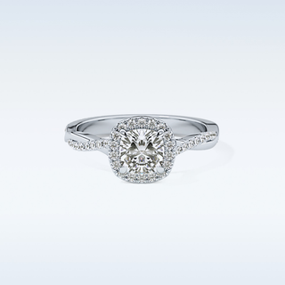 0.86 CT Halo & Pave Engagement Ring Featuring Cushion Moissanite