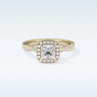 0.78 CT Halo & Pave Engagement Ring Featuring Princess Moissanite