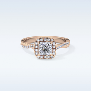 0.78 CT Halo & Pave Engagement Ring Featuring Princess Moissanite