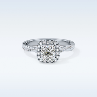 0.78 CT Halo & Pave Engagement Ring Featuring Princess Moissanite