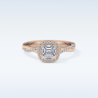 0.65 CT Halo & Pave Engagement Ring Featuring Asscher Moissanite 13