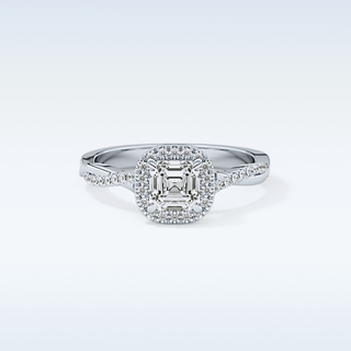 0.65 CT Halo & Pave Engagement Ring Featuring Asscher Moissanite 1