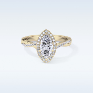 0.86 CT Halo & Pave Engagement Ring Featuring Marquise Moissanite