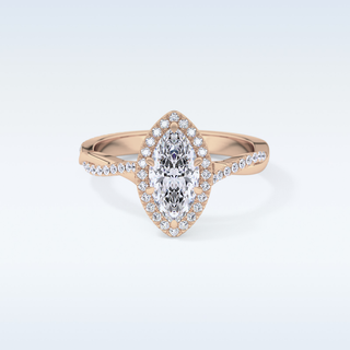0.86 CT Halo & Pave Engagement Ring Featuring Marquise Moissanite