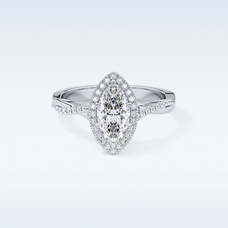 0.86 CT Halo & Pave Engagement Ring Featuring Marquise Moissanite