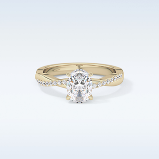 0.83 CT Criss Cross & Pave Engagement Ring Featuring Oval Moissanite