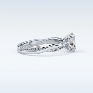 0.83 CT Criss Cross & Pave Engagement Ring Featuring Oval Moissanite