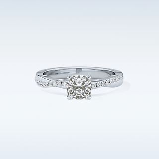 0.86 CT Criss Cross & Pave Engagement Ring Featuring Cushion Moissanite
