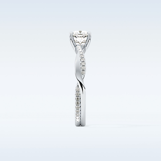 0.86 CT Criss Cross & Pave Engagement Ring Featuring Cushion Moissanite