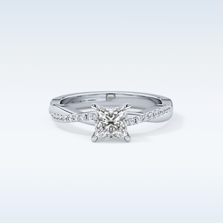 0.78 CT Criss Cross & Pave Engagement Ring Featuring Princess Moissanite