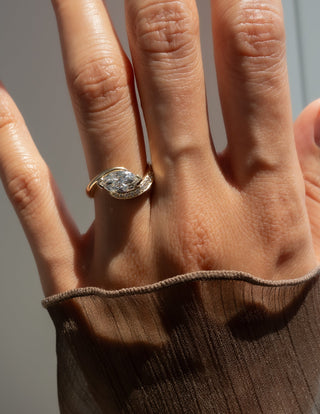 1 CT Marquise Swirl East West Semi Pave Lab Grown Engagement Ring