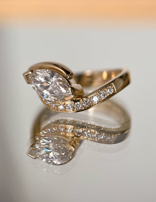 1 CT Marquise Swirl East West Semi Pave Lab Grown Engagement Ring