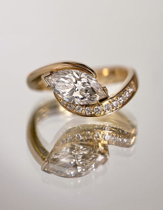 1 CT Marquise Swirl East West Semi Pave Lab Grown Engagement Ring