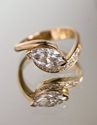 1 CT Marquise Swirl East West Semi Pave Lab Grown Engagement Ring