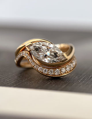 1.5 CT East-West Marquise Lab Grown Engagement Ring with Bold Pave Stacking Band
