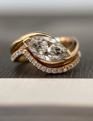 1.5 CT East-West Marquise Lab Grown Engagement Ring with Minimal Pave Stacking Band