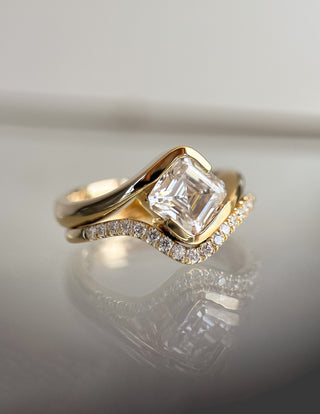 1.5 CT Asscher Lab Grown Curved Shank Engagement Ring With Minimal Pave Stacking Band